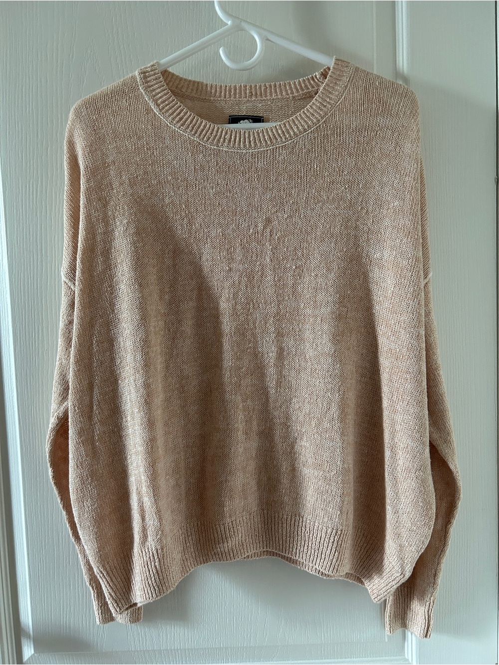 Roots Slouchy Lightweight Linen Cotton Sweater Beige Large Minimalist Relax